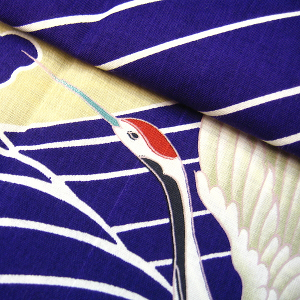義若オリジナルの鯉口シャツ　ダボシャツ　激安セール  鶴と波　紫